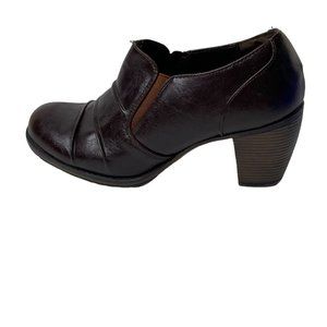 White Mt. Suada women's size 7 brown slip on elastic vegan heels booties FLAW